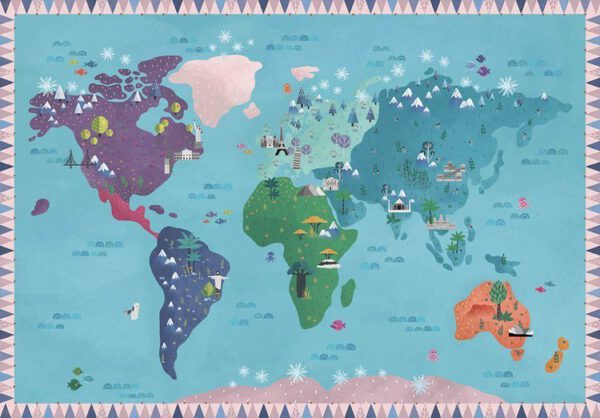 Mapa świata z naklejkami wielokrotnego użytku